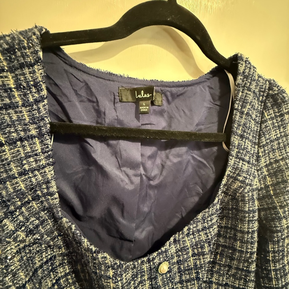 Lulus Blue Tweed Cropped Jacket Button Front Long… - image 4